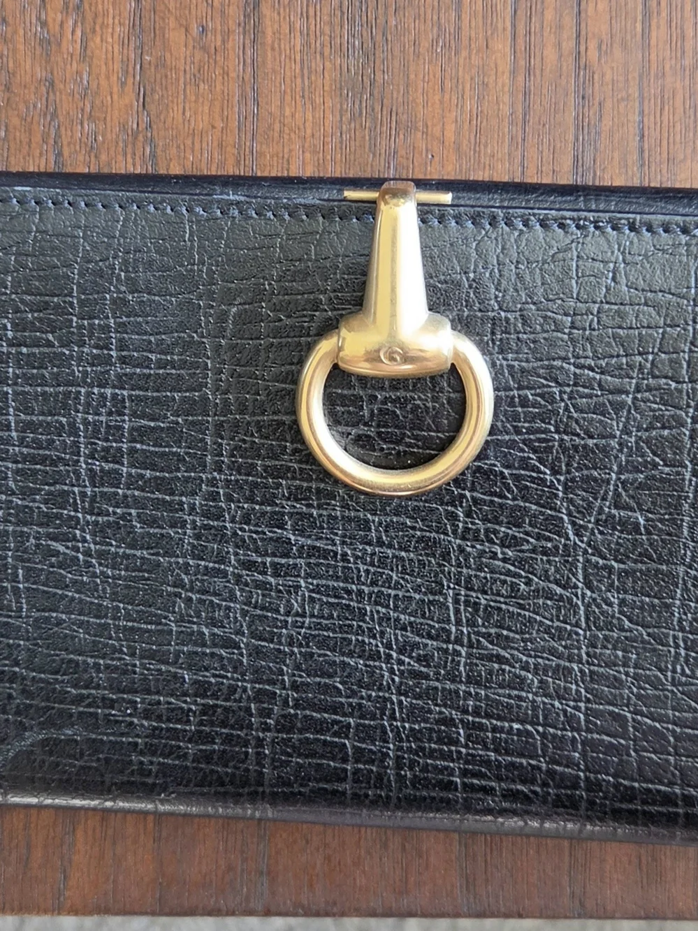 Gucci Black Leather Long Wallet with Gold-Tone Clasp
